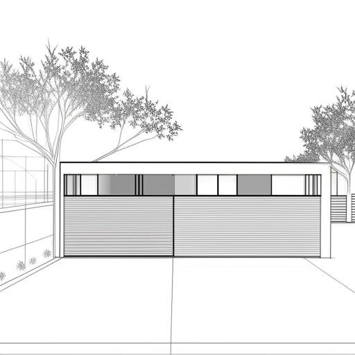 A modern home design for a 33ft x 48ft space, which includes a shop and a gate positioned on the front side. The architecture should have a contemporary feel with sleek lines and simplistic design features.