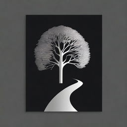 A simple, silver foil outline of a path leading to a tree, symbolizing growth and progress