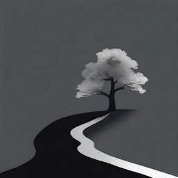 A simple, silver foil outline of a path leading to a tree, symbolizing growth and progress