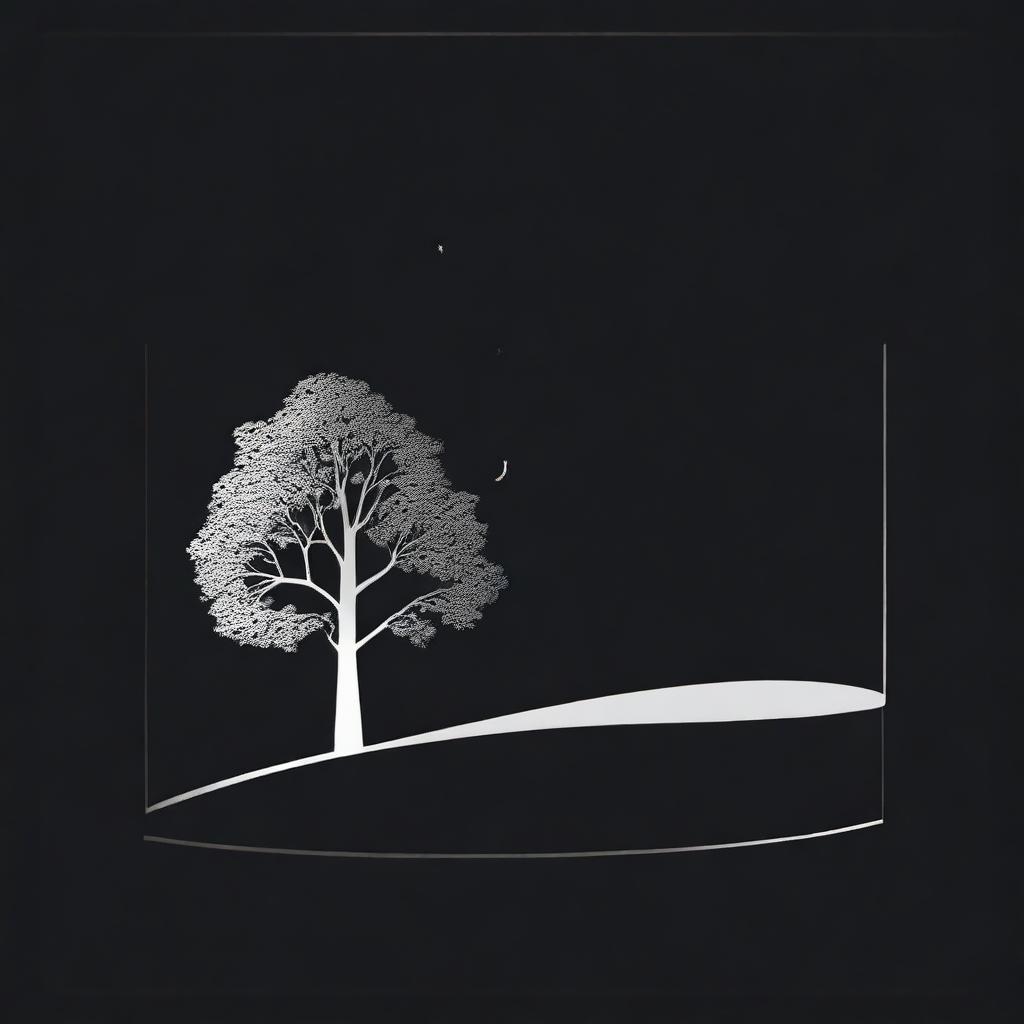 A simple, silver foil outline of a path and a tree, symbolizing growth and progress