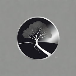 A simple, silver foil outline of a path and a tree, symbolizing growth and progress