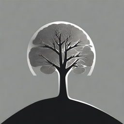 A simple, silver foil outline of a path and a tree, symbolizing growth and progress