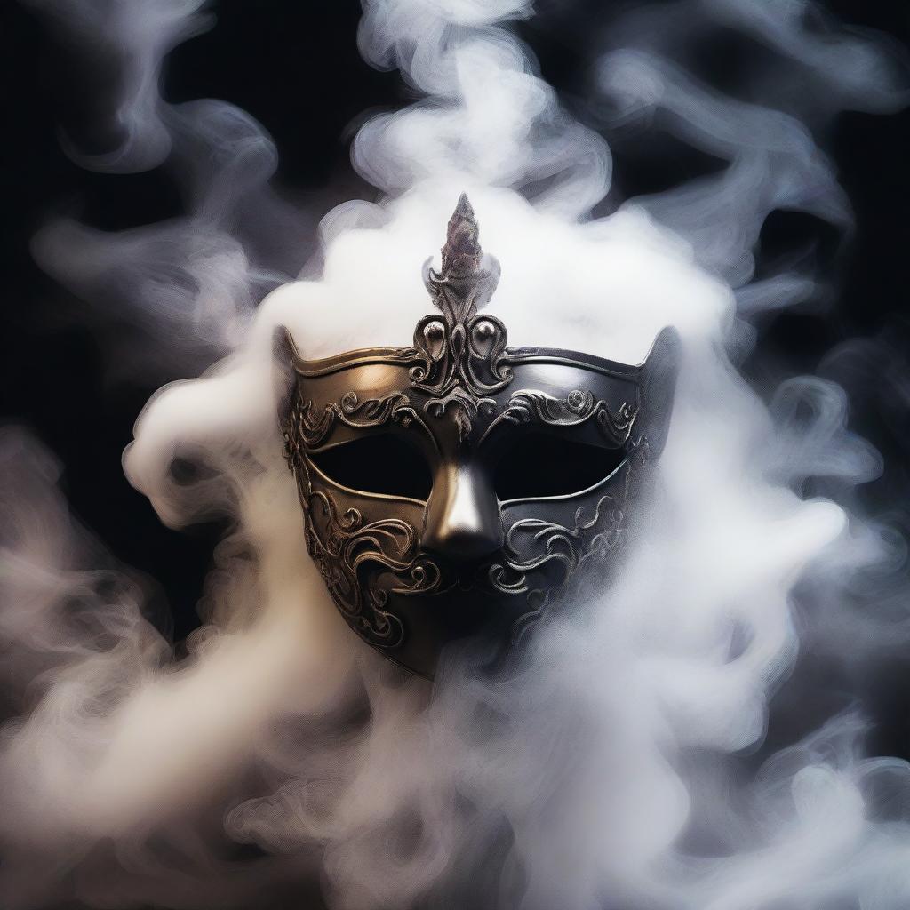 A captivating image of a mask surrounded by swirling smoke