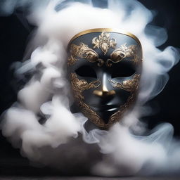 A captivating image of a mask surrounded by swirling smoke