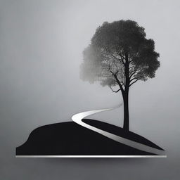 A simple, silver foil outline of a path leading to a tree, symbolizing growth and progress