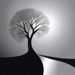 A simple, silver foil outline of a path leading to a tree, symbolizing growth and progress