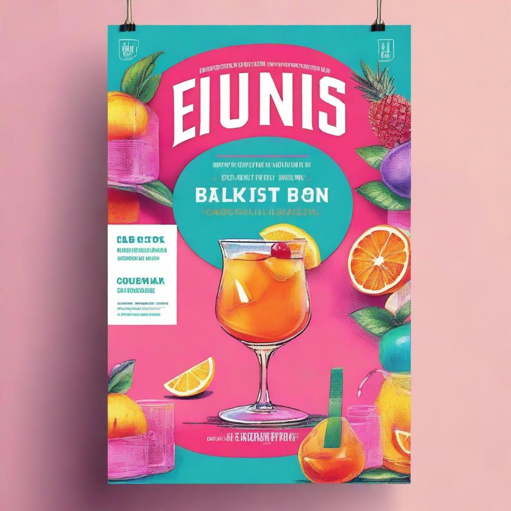 Create a vibrant and eye-catching poster for the grand opening of BUNS & BOTTLES cocktail bar in Warsaw