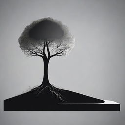 A simple, silver foil outline of a path leading to a tree, symbolizing growth and progress