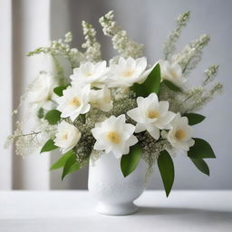 Create an image featuring white plants and flowers