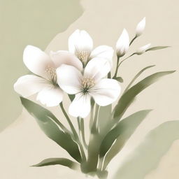 Create a watercolor painting of white plants and flowers with a beige background