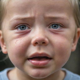 A detailed image of a child crying subtly, expressing intense emotions. Their face is bathed in soft natural light, highlighting the teardrops streaming down their cheeks.