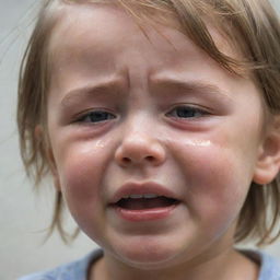 A detailed image of a child crying subtly, expressing intense emotions. Their face is bathed in soft natural light, highlighting the teardrops streaming down their cheeks.