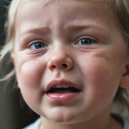 A detailed image of a child crying subtly, expressing intense emotions. Their face is bathed in soft natural light, highlighting the teardrops streaming down their cheeks.