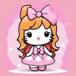 Create an image of a cute ginger female Hello Kitty character with a baby pink bow and a big tail