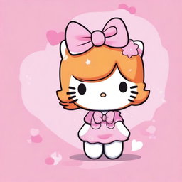 Create an image of a cute ginger female Hello Kitty character with a baby pink bow and a big tail