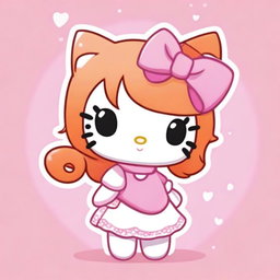 Create an image of a cute ginger female Hello Kitty character with a baby pink bow and a big tail