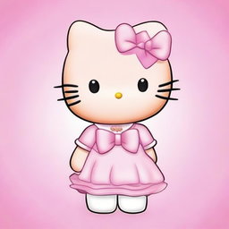 Create an image of a ginger Hello Kitty character with no hair, laying down and wearing a cute baby pink bow