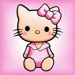 Create an image of a ginger Hello Kitty character with no hair, laying down and wearing a cute baby pink bow