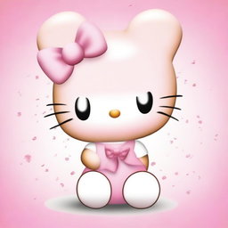 Create an image of a ginger Hello Kitty character with no hair, laying down and wearing a cute baby pink bow