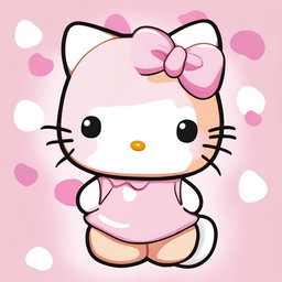 Create an image of a ginger Hello Kitty character with no hair, laying down and wearing a cute baby pink bow