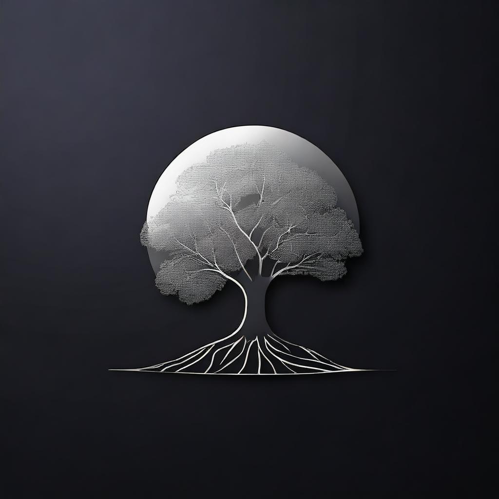 A simple, silver foil outline of a path and a tree, symbolizing growth and progress