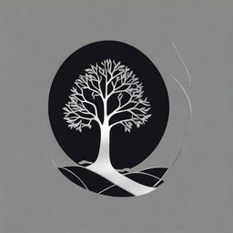 A simple, silver foil outline of a path and a tree, symbolizing growth and progress