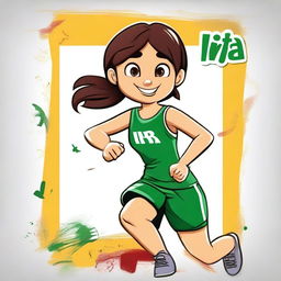 Create a cartoony movie poster featuring a Basque girl who is happy, artistic, intelligent, friendly, and sporty