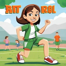 Create a cartoony movie poster featuring a Basque girl who is happy, artistic, intelligent, friendly, and sporty