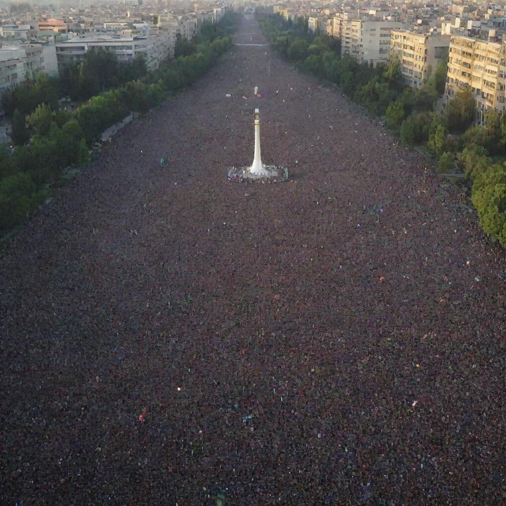 Millions of people gathering in Iran, standing proudly in the freedom square of Tehran, ready for a new revolution.