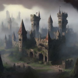 A distant view of a very large kingdom with numerous buildings, cursed with a spell that prevents anyone from leaving