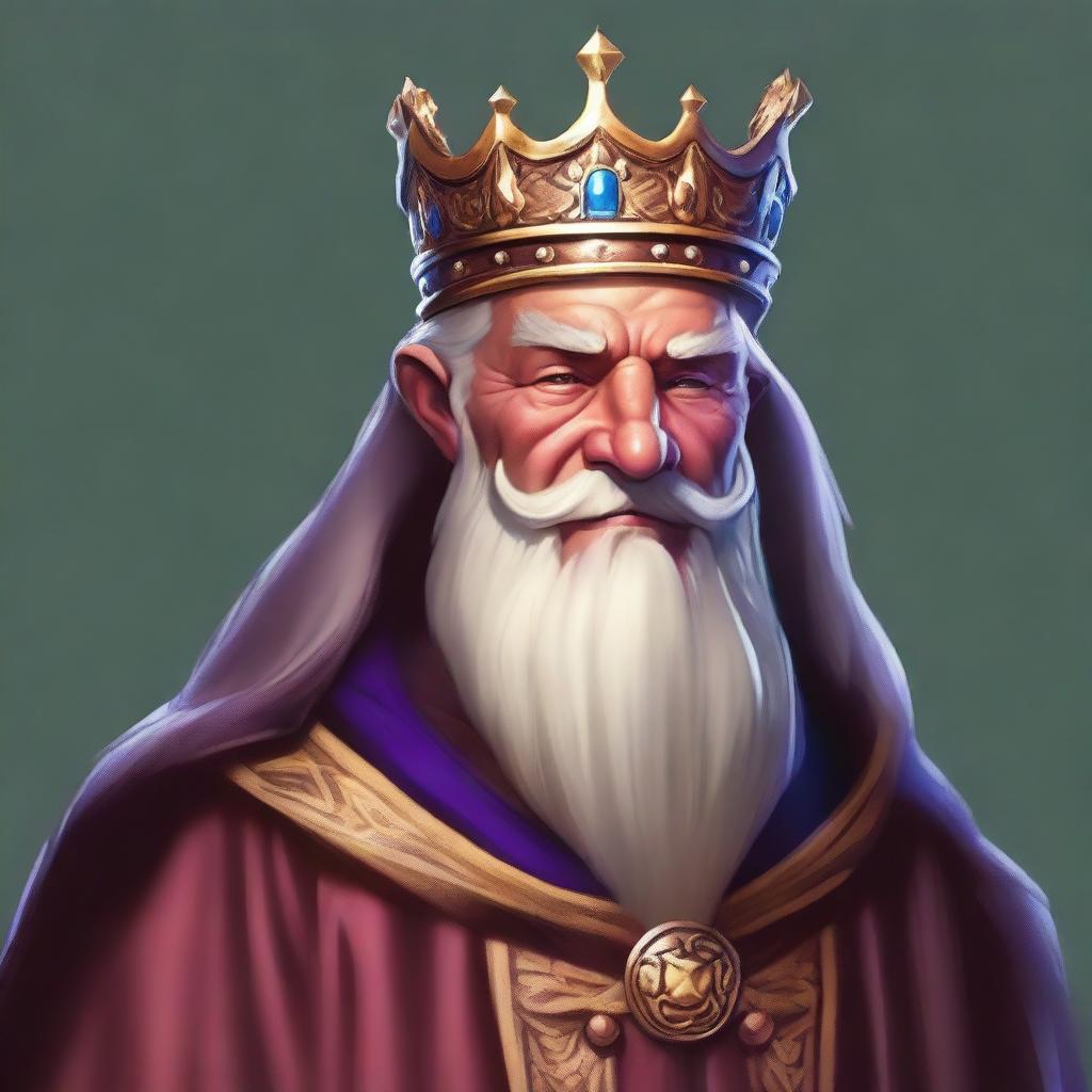 An old king with a wise, kind, and lovable face