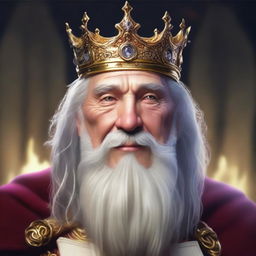 An old king with a wise, kind, and lovable face