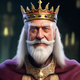 An old king with a wise, kind, and lovable face