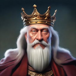 An old king with a wise, kind, and lovable face