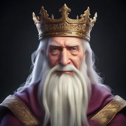 An old king with a wise, kind, and lovable face