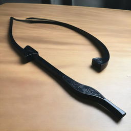 An archery bow made from black obsidian, designed for a mage slayer ranger character in a Dungeons & Dragons game