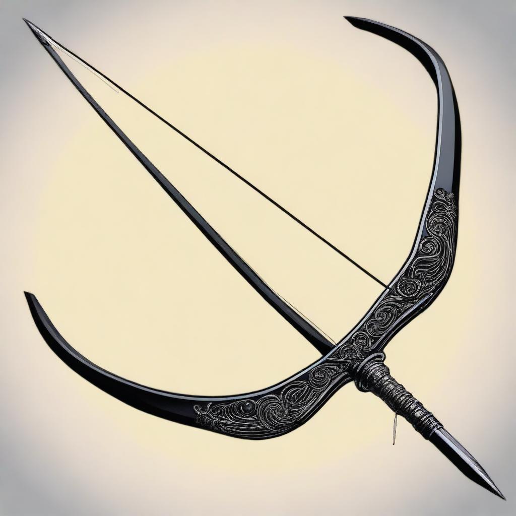 An archery bow made from black obsidian, designed for a mage slayer ranger character in a Dungeons & Dragons game