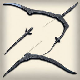 An archery bow made from black obsidian, designed for a mage slayer ranger character in a Dungeons & Dragons game