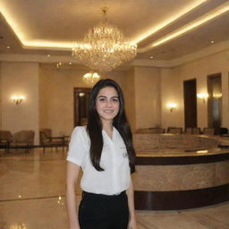 A 20-year-old Iranian girl proudly owning the world's largest hotel, named Narges Hotel.