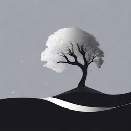 A simple, silver foil outline of a path leading to a tree, symbolizing growth and progress