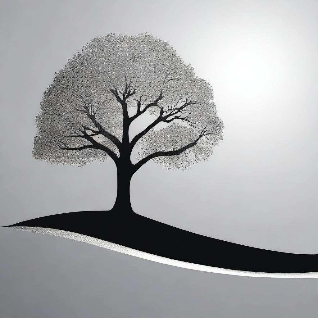 A simple, silver foil outline of a path leading to a tree, symbolizing growth and progress