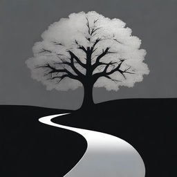 A simple, silver foil outline of a path leading to a tree, symbolizing growth and progress