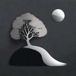 A simple, silver foil outline of a path leading to a tree, symbolizing growth and progress