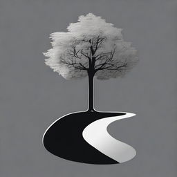 A simple, silver foil outline of a path leading to a tree, symbolizing growth and progress