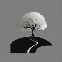 A simple, silver foil outline of a path leading to a tree, symbolizing growth and progress