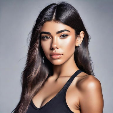 A highly detailed portrait of Madison Beer with an athletic build and a confident pose