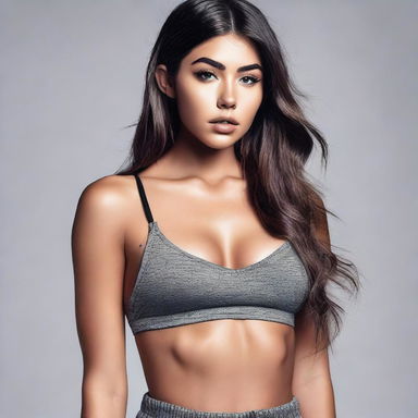 A highly detailed portrait of Madison Beer with an athletic build and a confident pose