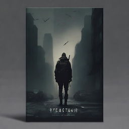 Create a back cover for a dystopian novel with a dark color scheme