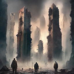 Create a back cover for a dystopian novel featuring an illustration filled with a sense of advanced technology and an apocalyptic atmosphere