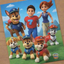 Adapt the chosen photo from the gallery into an exciting Paw Patrol-themed invitation for a 7th birthday party.